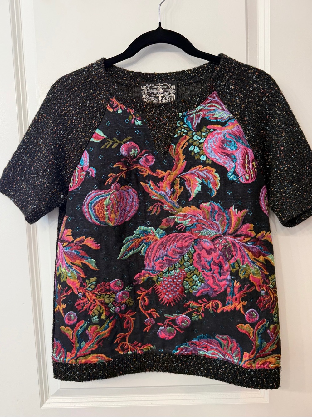 Anthropologie James Coviello Black Speckled Knit Top with Multicolor Accents - Picture 1 of 3